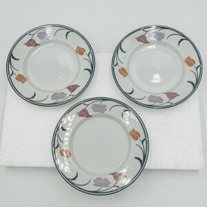 Dansk Tivoli Belles Fleurs 7” Side Small Plates Gray Tulips Pattern Set of 3